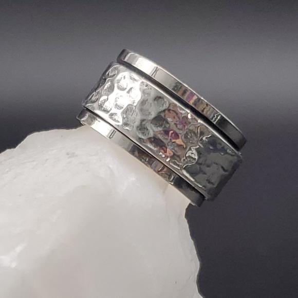 Sterling Silver 925 Ring Bold Hammered Design Unique Silversmith For Man